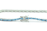 925 Sterling Silver Created Round Cut Blue Aquamarine Tennis Bracelet