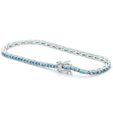925 Sterling Silver Created Round Cut Blue Aquamarine Tennis Bracelet