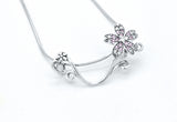Sterling Silver Floral Branch Pink Flower Slider Pendant 18-in Necklace