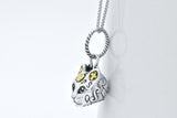 Sterling Silver & 14K Gold Overlay Kitty Cat Sugar Skull Pendant Necklace