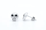 Sterling Silver Sugar Skull Memento Mori Simulated Black Diamond Stud Earrings