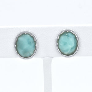 Sterling Silver Blue Larimar Oval Cut Antique Style Stud Earrings