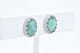 Sterling Silver Blue Larimar Oval Cut Antique Style Stud Earrings