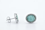 Sterling Silver Blue Larimar Oval Cut Antique Style Stud Earrings