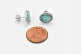 Sterling Silver Blue Larimar Oval Cut Antique Style Stud Earrings