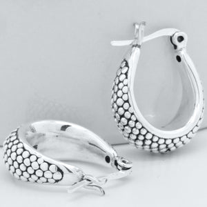 Sterling Silver Snake Skin  Design LeverBack Hinged Hoop Earrings