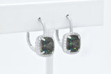 Sterling Silver Cushion Cut Rainbow Topaz Halo Vintage Style Dangle LeverBack Earrings