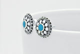Sterling Silver Dream Floral Blue Turquoise Oxidized Stud Earrings
