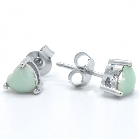 Sterling Silver Blue Larimar Cabochon Heart Cut Stud Earrings