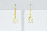 Sterling Silver & 14kt Yellow Gold White Opal Dangle LeverBack French Hoop Wire Earrings