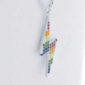 Sterling Silver MultiColor Rainbow Created Sapphire Lightning Bolt Adjustable Necklace