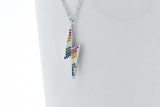Sterling Silver MultiColor Rainbow Created Sapphire Lightning Bolt Adjustable Necklace