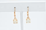 Sterling Silver & 14kt Pink Gold White Opal Dangle LeverBack French Hoop Wire Earrings