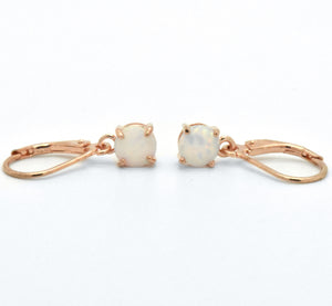 Sterling Silver & 14kt Pink Gold White Opal Dangle LeverBack French Hoop Wire Earrings