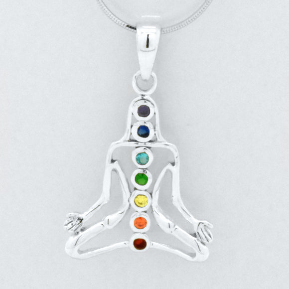 Sterling Silver Rainbow Multicolor Created Sapphire Chakra Yoga Reiki 18-in Necklace
