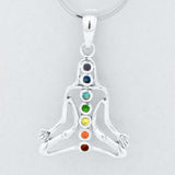 Sterling Silver Rainbow Multicolor Created Sapphire Chakra Yoga Reiki 18-in Necklace