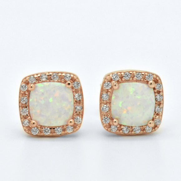 Sterling Silver 14kt Rose Gold Overlay White Opal Halo Stud Earrings