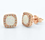 Sterling Silver 14kt Rose Gold Overlay White Opal Halo Stud Earrings