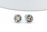 Sterling Silver Rainbow Created Sapphire Round Cluster Stud Earrings