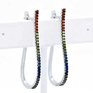 Sterling Silver Rainbow Created Sapphire U Shape Horseshoe Hoop Earrings