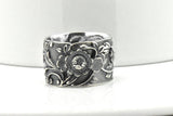 Sterling Silver Scroll Floral Oxidized Antiqued Adjustable Ring Band