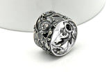 Sterling Silver Scroll Floral Oxidized Antiqued Adjustable Ring Band