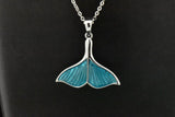 Sterling Silver Enamel Blue Fin Tail Fish Mermaid Adjustable Necklace