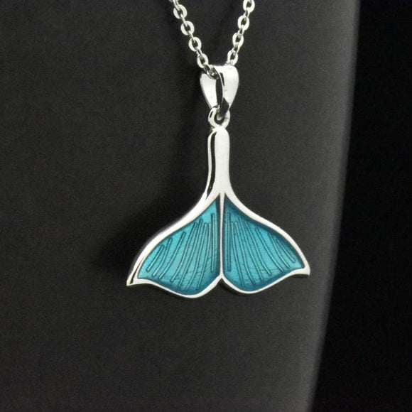 Sterling Silver Enamel Blue Fin Tail Fish Mermaid Adjustable Necklace