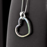 Sterling Silver Eternity MultiColor Multi Gemstone Heart Pendant Adjustable Necklace