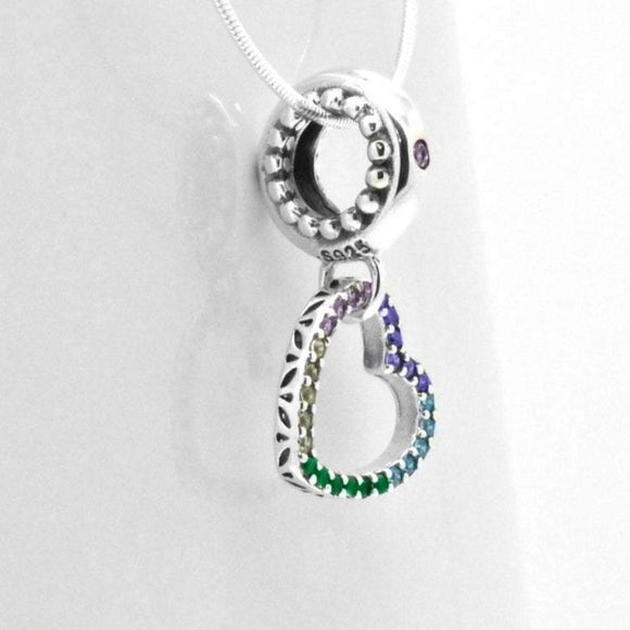 Sterling Silver Eternity MultiColor Multi Gemstone Heart Pendant 18-inch Necklace