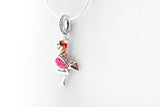 Sterling Silver Pink Enamel Flamingo Bird Pendant 18-in Necklace