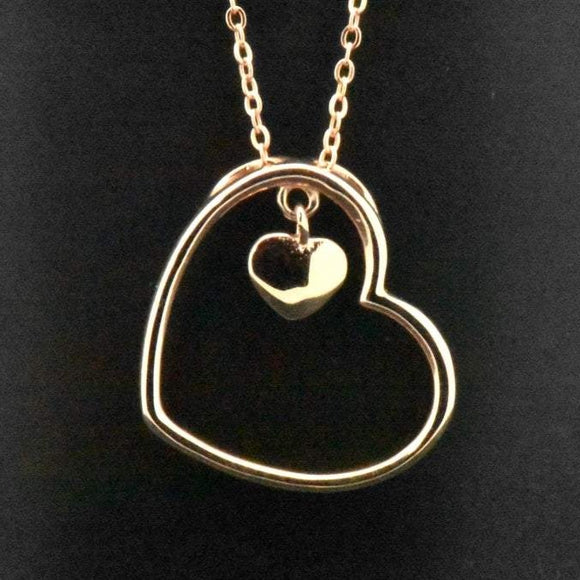 Sterling Silver 14k Gold Pink Rose Slide Double Heart Pendant Adjustable Necklace