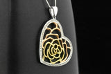 Sterling Silver Two Tone Heart Rose Flower Pendant Necklace
