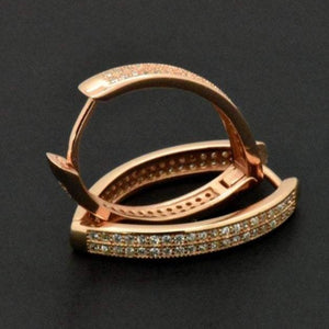 Sterling Silver V Shaped Rose Gold Vermeil Simulated Diamond Hoop Earrings