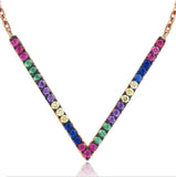 Sterling Silver Rose Gold Vermeil Pink Rainbow Sapphire V Necklace