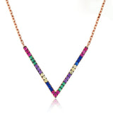 Sterling Silver Rose Gold Vermeil Pink Rainbow Sapphire V Necklace