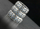 925 Sterling Silver Blue Sapphire Eternity Wide Heart Pattern Ring Band