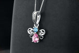 Sterling Silver Blue Topaz & Created Pink Sapphire Angel Pendant Necklace