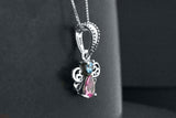 Sterling Silver Blue Topaz & Created Pink Sapphire Angel Pendant Necklace