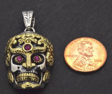 Sterling Silver 14k Yellow Gold Vermeil Gothic Skull Pendant