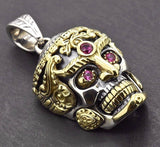 Sterling Silver 14k Yellow Gold Vermeil Gothic Skull Pendant
